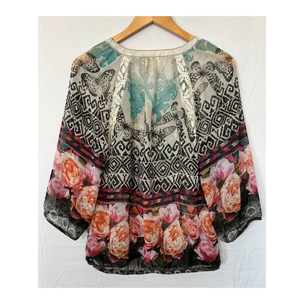 Fig And Flower Floral Butterfly Top Womens Size Small Tassel Lace Cottage Boho - Picture 5 of 10